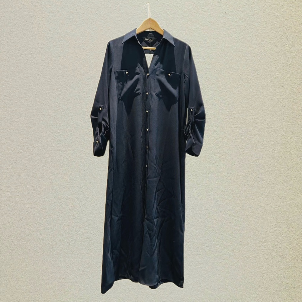 Zara Navy Button-Up Shirt Dress Gold Buttons NWT Small